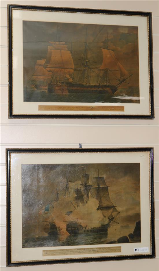 19th century English School Naval actions 16 x 24in.
